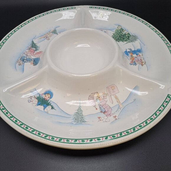 Precious Moments Christmas Chip & Dip Tray 14.25" Ceramic 1997 Vintage - Picture 8 of 16